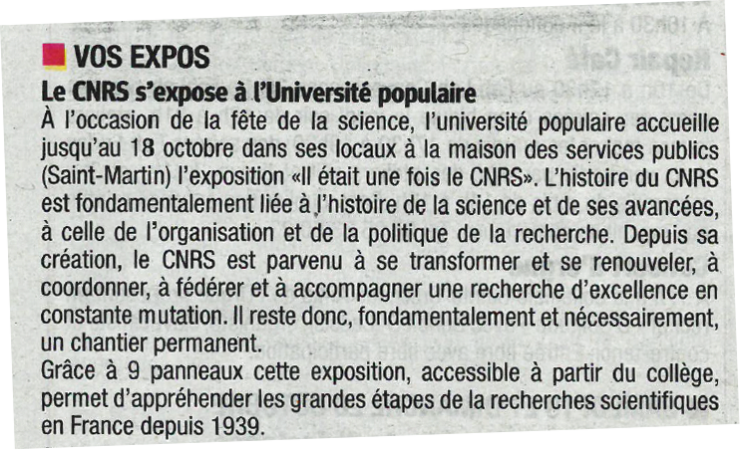 10 octobre 2024 - La Tribune - Exposition CNRS