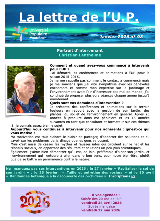 Lettre UP Janvier 2026