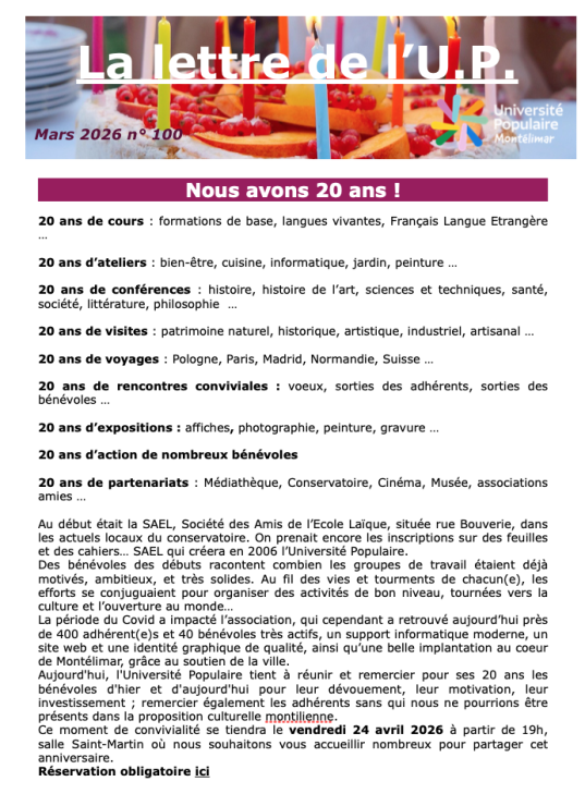 Lettre UP mars 2026