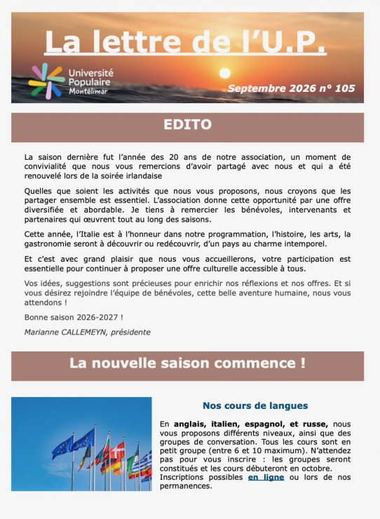 Lettre UP Septembre 2026
