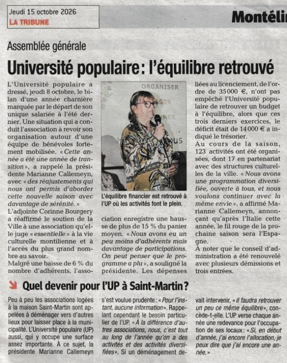 15 octobre 2026 - La tribune